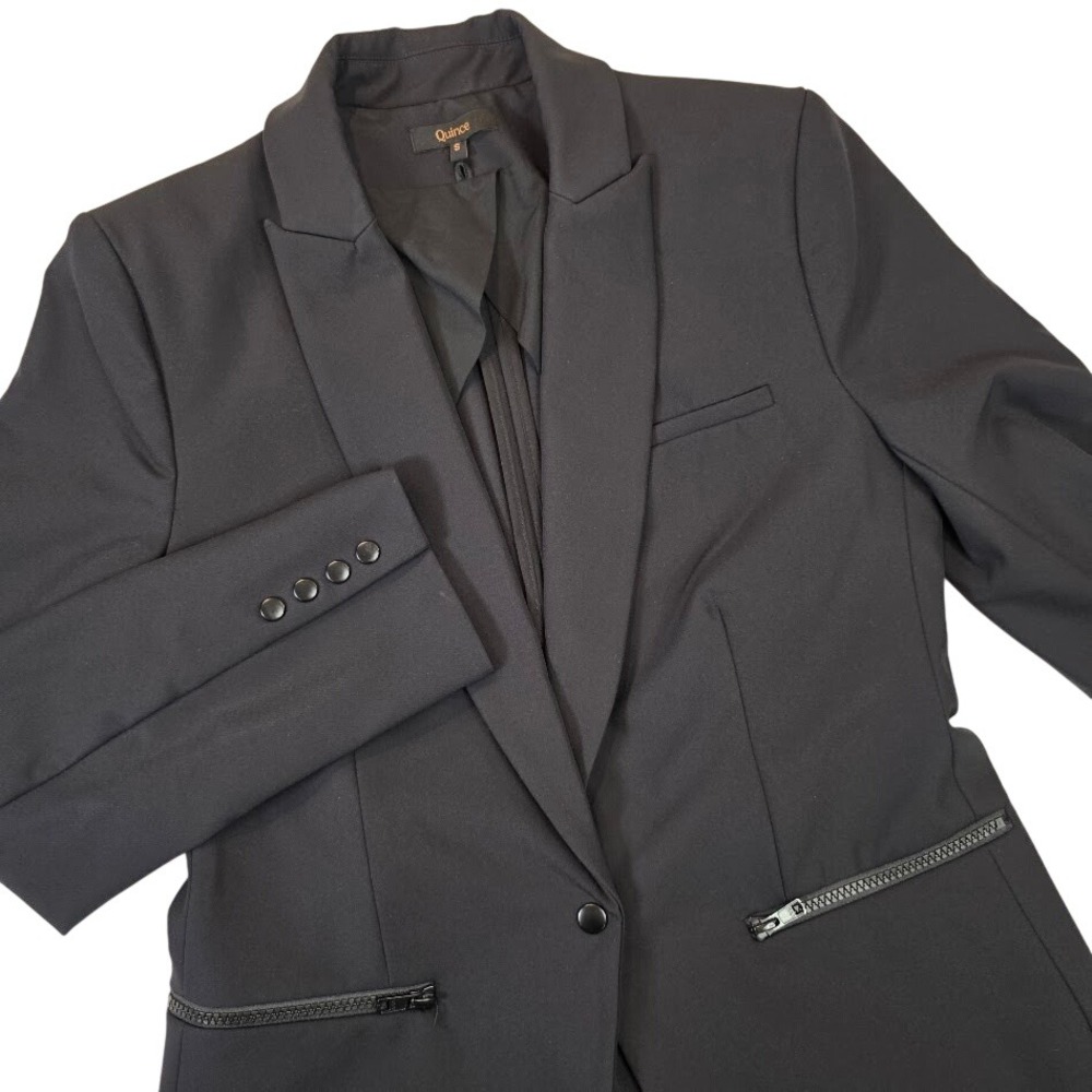 Quince Women's S Scuba Blazer Black Zipper Pocket Single Breasted Recycled Nylon - Picture 3 of 14